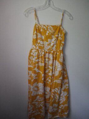 Banana Republic Linen-Blend Seamed-Bodice Yellow Midi Dress with Pockets Small